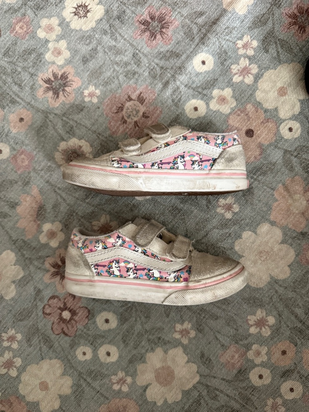 Vans old Skool v Kids Unicorn Stripe Velcro Sneakers sz 8.5 toddler